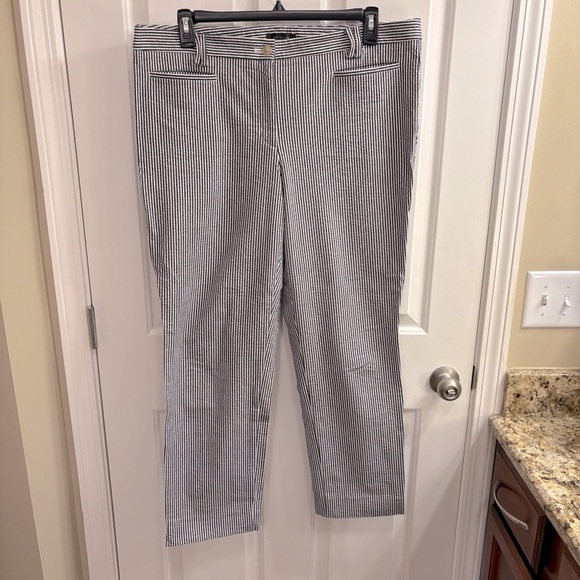 Ann Taylor Navy and White Striped Seersucker Pants 16 Tall - Picture 1 of 9
